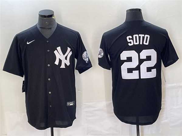 Men%27s New York Yankees #22 Juan Soto Black Cool Base With Patch Stitched Baseball Jersey->texas rangers->MLB Jersey